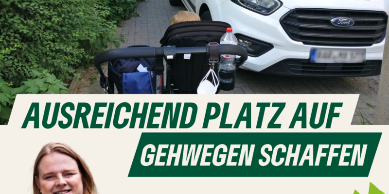 Symbolbild Ein Van mit der Aufschrift "Schulbus" parkt auf dem Gehweg, ein Kinderwagen kommt nicht durch