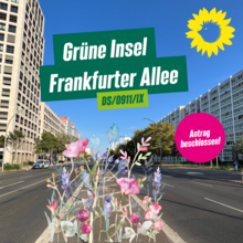 Frankfurter Allee mit einem grafisch simulierten Blühstreifen in der Mitte